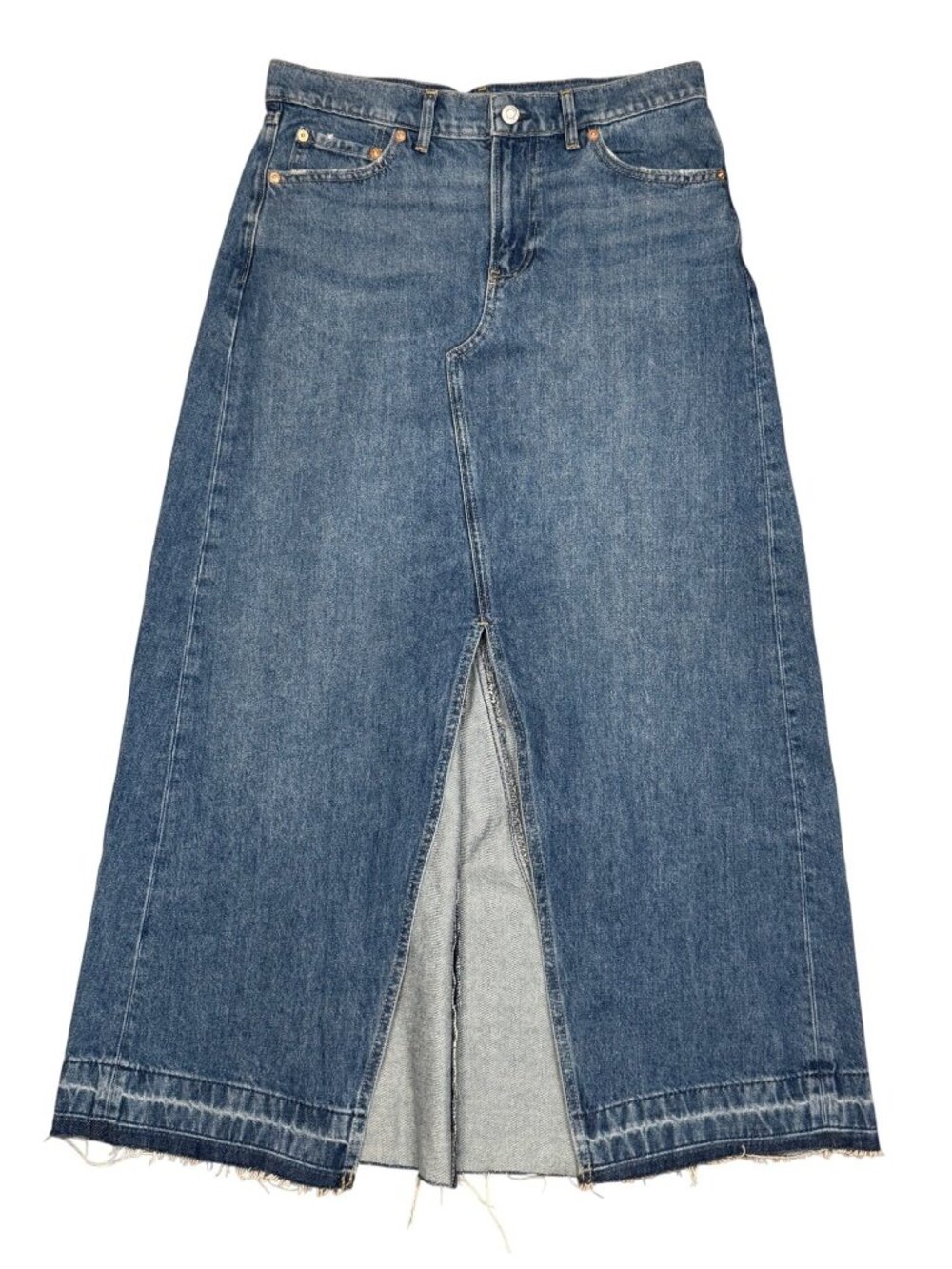 Gap Denim Maxi Skirt Womens Medium Wash 100% Cotton Raw Hem Casual Vintage Style